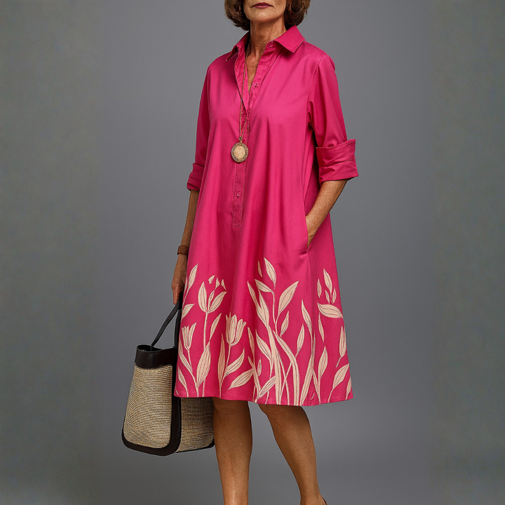 olivia | tulip print shirt midi dress