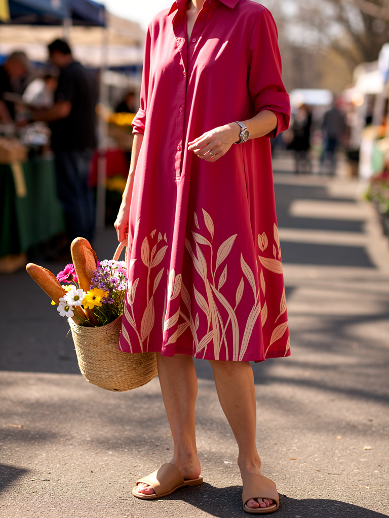 olivia | tulip print shirt midi dress